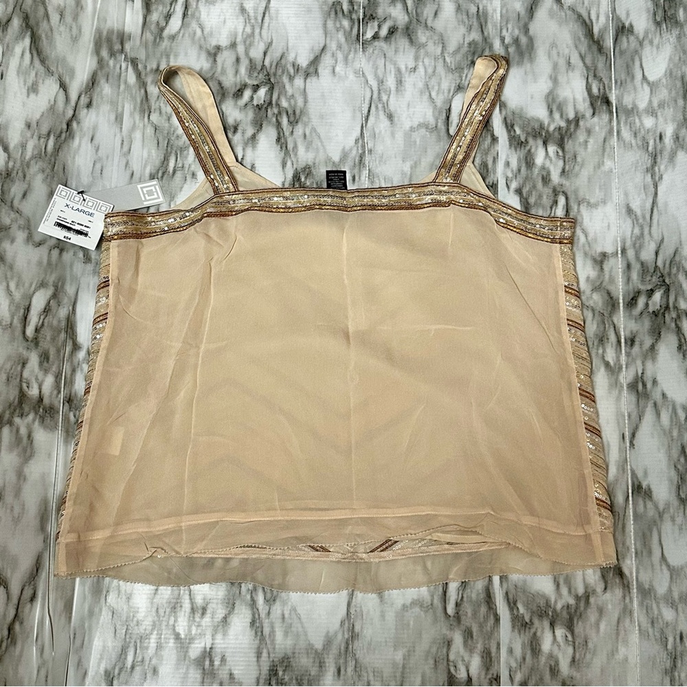 Liz Claiborne Gold Bronze Sequin Embellished Tank Top Chevron Mermaid Shimmer - Picture 2 of 8